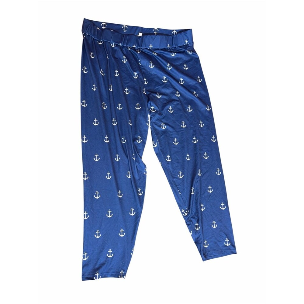Women's Blue Anchor Print Cropped Pants Plus Size 4X Pull On Nautical